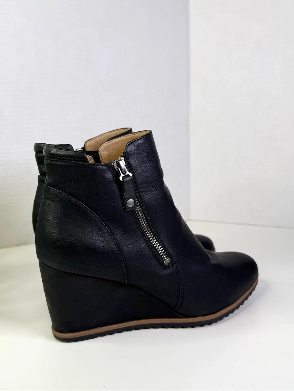 SOUL Naturalizer Haley Boot Women's Black Wedge Ankle Booties with Side Zip